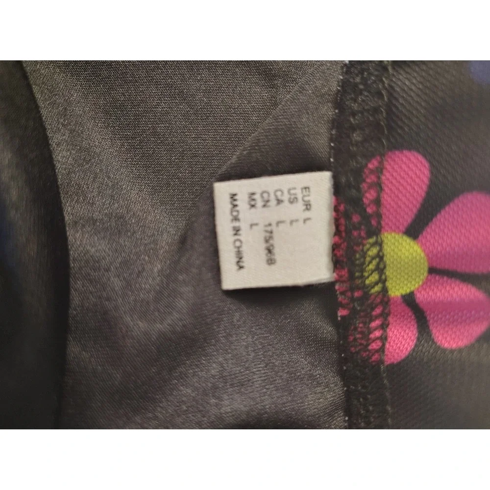 Shein Colorful‎ Floral Mesh Mini Skirt Black Multi Y2K Lettuce Hem Large